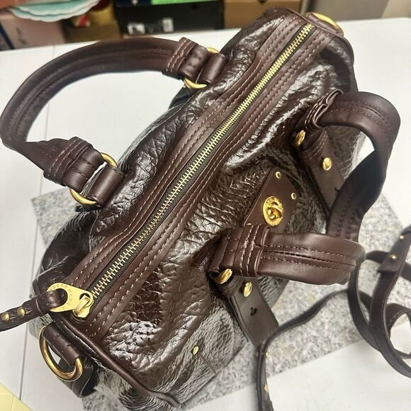 Marc By Marc Jacobs Brown Patent Leather Zip top Satchel Shoulder Bag Large NEW - Picture 6 of 14